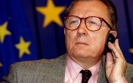 Jacques Delors. Marcelo, Cavaco e Durão Barroso na cerimónia de homenagem