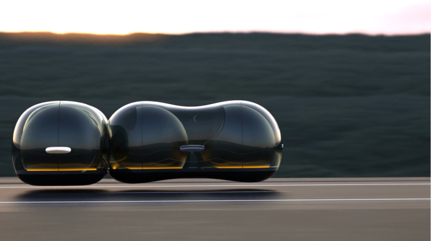 O carro mais futurista do mundo HOVA GO NÃO tem rodas - cápsulas de vidro extensíveis flutuam sobre a estrada e para dentro da sua garagem